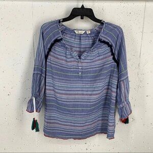 Caffe Marrakech Women’s Size Medium Blue Peasant Bohemian Boho Blouse